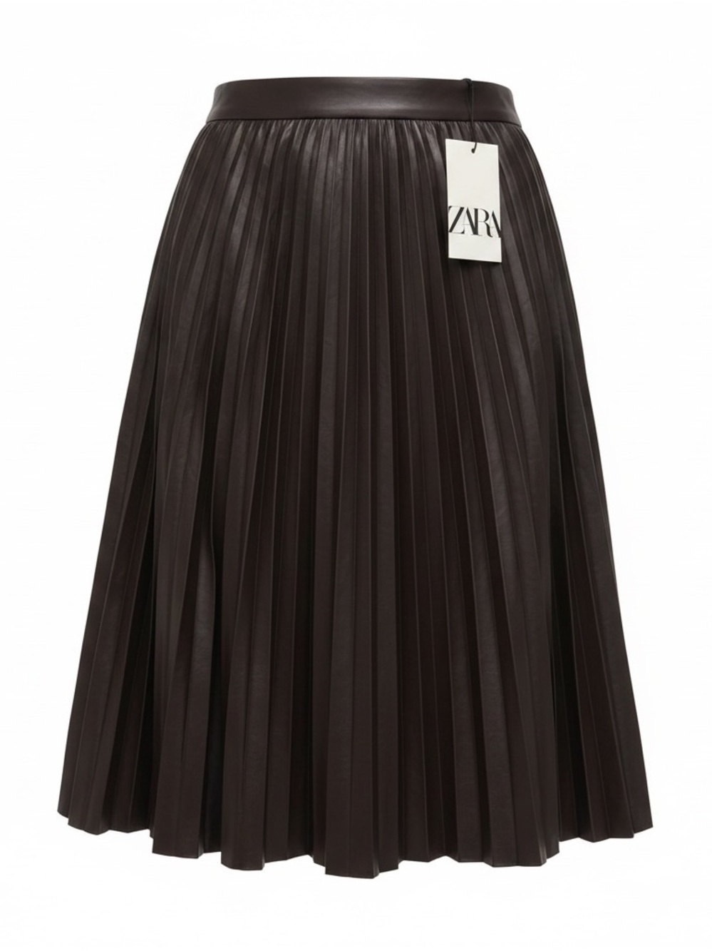 Zara brown faux leather pleated midi skirt